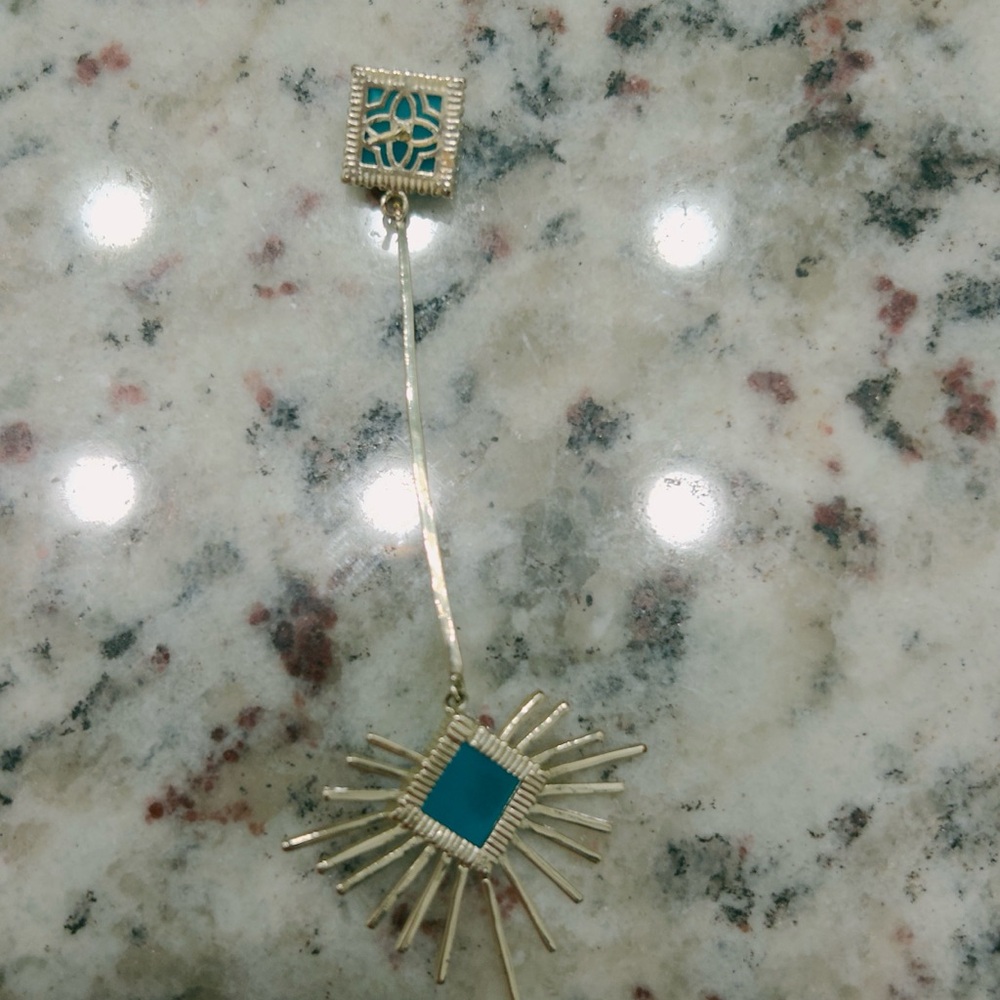 Kendra Scott Vintage Gold and turquoise blue starburst drop Earrings - Picture 5 of 8